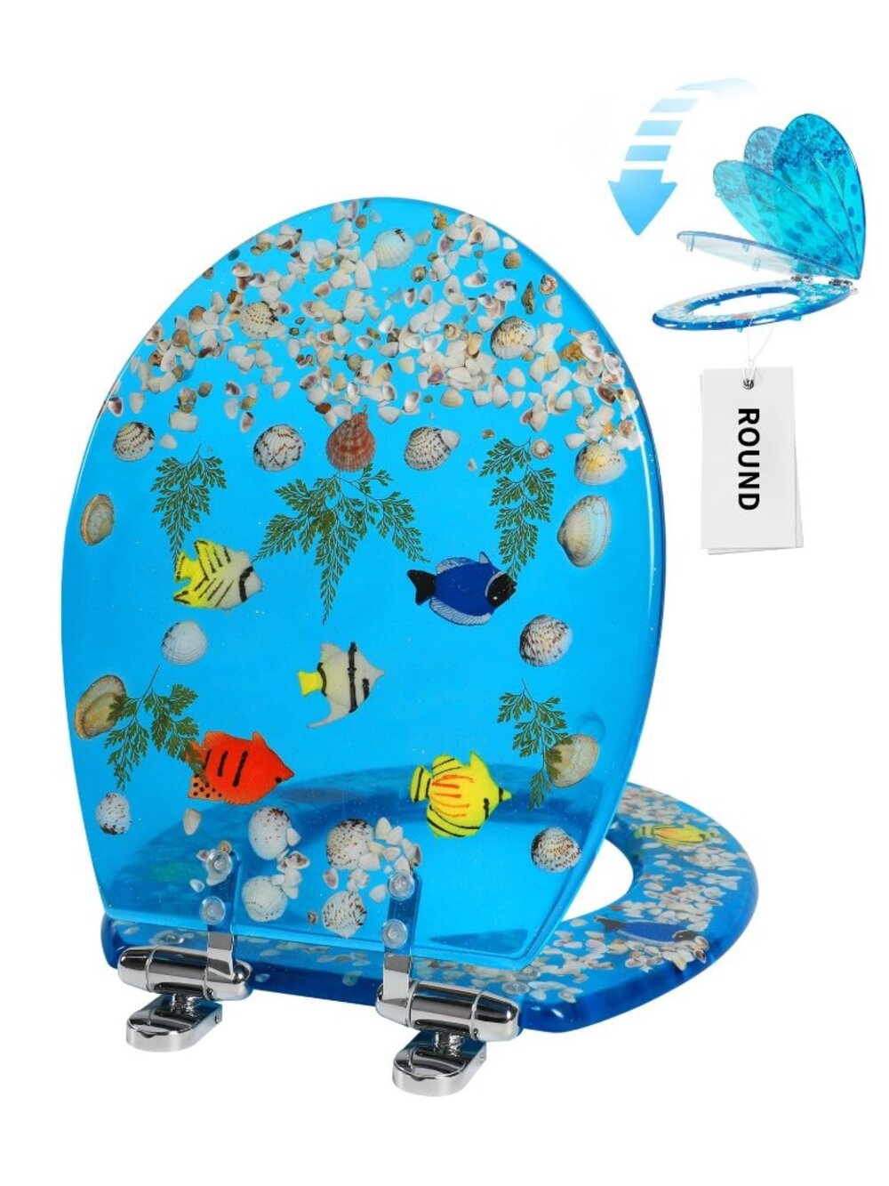NIB Angol Shiold Round Ocean Resin Toilet Seat Fish Shells